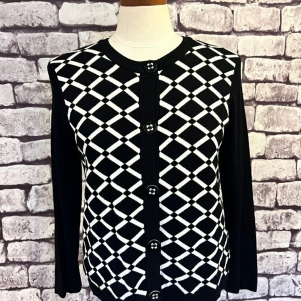Chaus Black & White Button Down Cardigan Sweater Size S